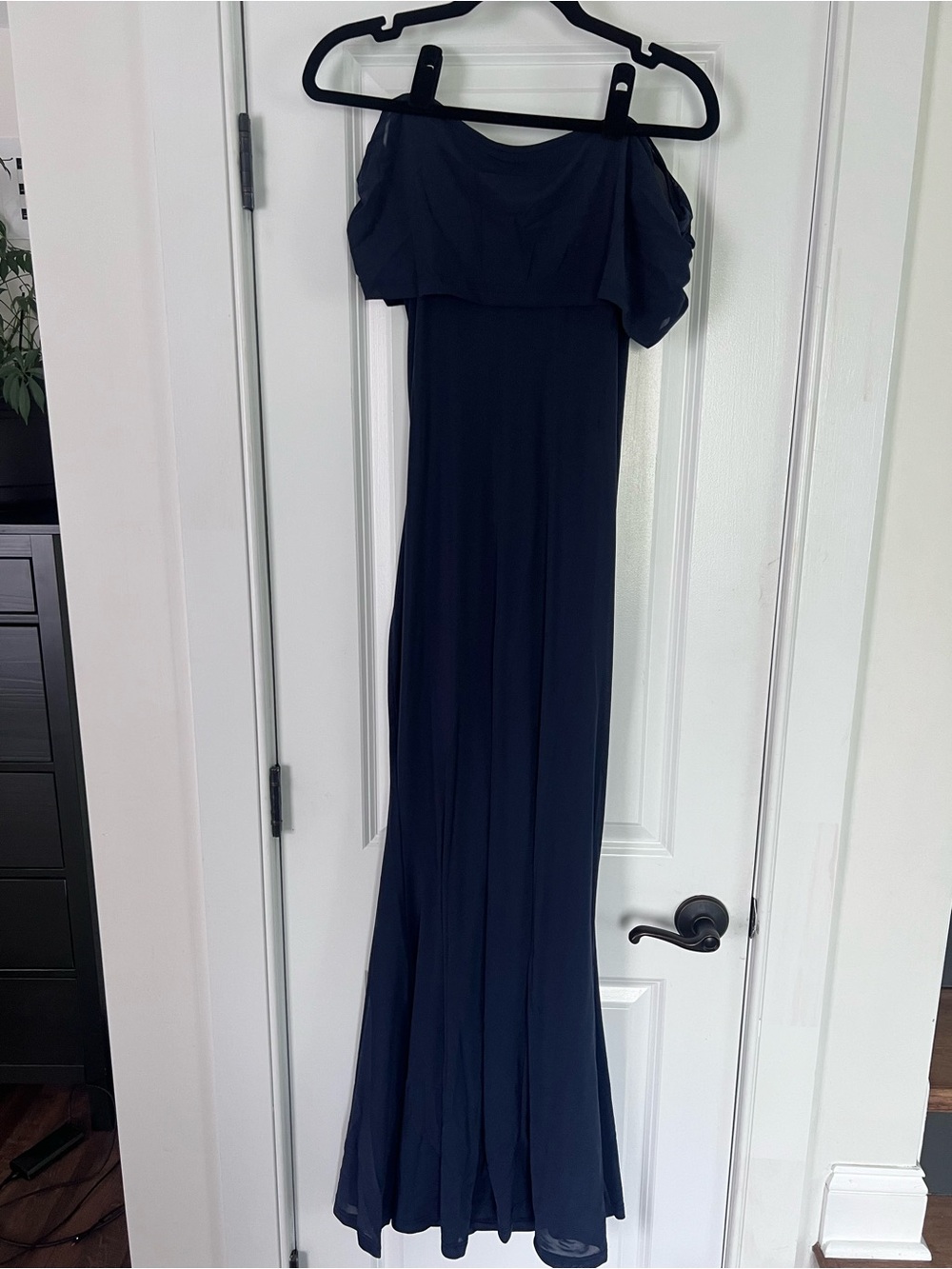 Elegant Navy Off-Shoulder Maxi Dress